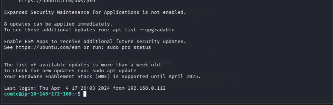 Successful SSH connection as comte